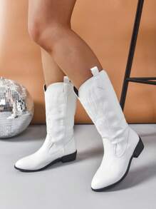 Western Style Embroidered Vintage Boots For Girls, Retro Platform Mid-Calf V-Cut Riding Boots, Winter New Arrival