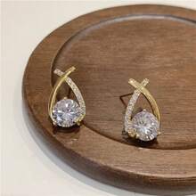 Exquisite Diamond-Studded Cross-Light Luxury Temperament Niche High-End Design Earrings - Vàng - Xem 5