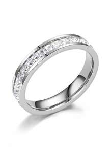 1 pieza Anillo de piedras preciosas, accesorio de joyería con doble hilera de circonitas cúbicas pavé, anillo de compromiso unisex, anillos de pareja con diseño minimalista de estrellas en acero de titanio, anillo de dedo de acero inoxidable resistente a la decoloración, anillo romántico y sencillo de circonitas cúbicas en acero de titanio.