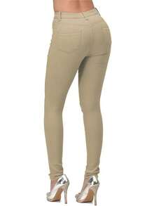 LOVER BRAND FASHION High Rise-Waisted Jeans Pantshalloween - Màu Khaki - Xem 5
