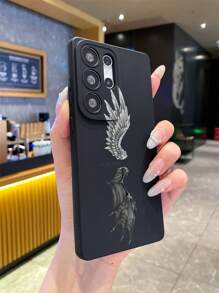 Nuevo estuche de teléfono suave de TPU negro a prueba de golpes, rasguños y huellas dactilares con textura de alas de ángel y diablo, que protege la lente de la cámara, compatible con Apple, Samsung, Xiaomi Redmi, OPPO, VIVO