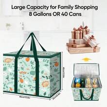 Bolsa de supermercado reutilizable y grande con diseño floral, aislada - Bolsa aislada, recipiente aislado, puede mantener los alimentos calientes/frescos durante mucho tiempo, cierre superior duradero con cremallera, interior espacioso con bolsillo de almacenamiento, perfecto para catering, entrega de pizza, barbacoa y picnics al aire libre, bolsa escolar para regreso a clases, bolsa de almuerzo para mujeres, bolsa refrigeradora, accesorios de picnic