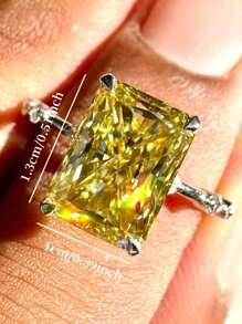 1pc Elegant Luxurious Square Yellow Ring,Four-Prong Setting, Perfect For Weddings, Engagements, Anniversaries, Valentine'S Day, And Birthday Gifts, Wedding Jewelr(No Box)
