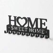 1pc Black Key Holder Wall Mounted Storage Rack, Metal Art Decorative Hook For Coats, Hats, Entrance Hallway - màu đen - Xem 5