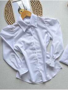 2-Piece Children's Set Dress Shirt + Long-Sleeved Blouse With Bows Sizes 2 To 10 - Rust Brown - View 4