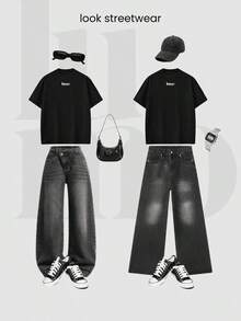 Kit 3 Oversized T-Shirts For Men And Women Unisex Streetwear Plain Academia Lumo Premium 100% Cotton - 黑色 - 查看 6