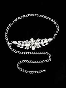 1 Stück Damengürtel mit Strass-Verzierung, elegante silberne Taillen-Kette