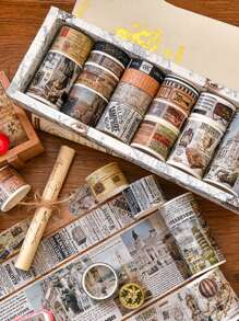 18 Rolls/Box, Vintage Decorative Washi Tape Set, Sticker Rolls With Different Patterns Such As Nature Scenery Flowers, Plants, Universe, Planets, Etc., For DIY Handmade Decoration Scrapbook Decoration As A Gift For Friends School Supplies,Back To School