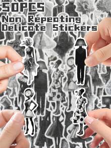 50pcs Surrealism Model Themed 2D Flat Stickers Non-Repeating Delicate Decoration For Holiday Gift Celebration Party&Home Decor Birthday Gift Luggage Notebook Handbook Water Bottles Cups,For School Supplies,Back To School - Multicolor - View 5