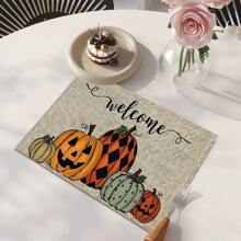 1/4/6 Stücke Halloween Serie mit gestreiften, Geister- und Kürbisdruck dekorative Tischsets/Untersetzer, 100% Leinen, handwaschbar - ideal für Esstische, Restaurants, Geburtstag & Party Dekoration, Heimdekoration