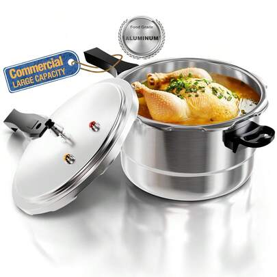 6-16Qt Aluminum Pressure Cooker, Compatible With Both Gas And Induction Stoves, Comes With A Release Valve And Multiple Protections, Plus A Canning Rack