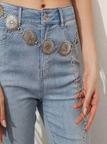 1pc Western-Style Women's Vintage Carved Buckle Black Textured Metal Waist Belt, Pair With Cowboy Jeans