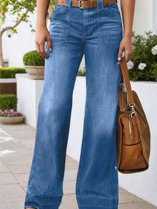 New Women's Blue Wide Leg Long Jeans – High Quality Denim Pants For Stylish Comfort - 淺色水洗藍 - 查看 2