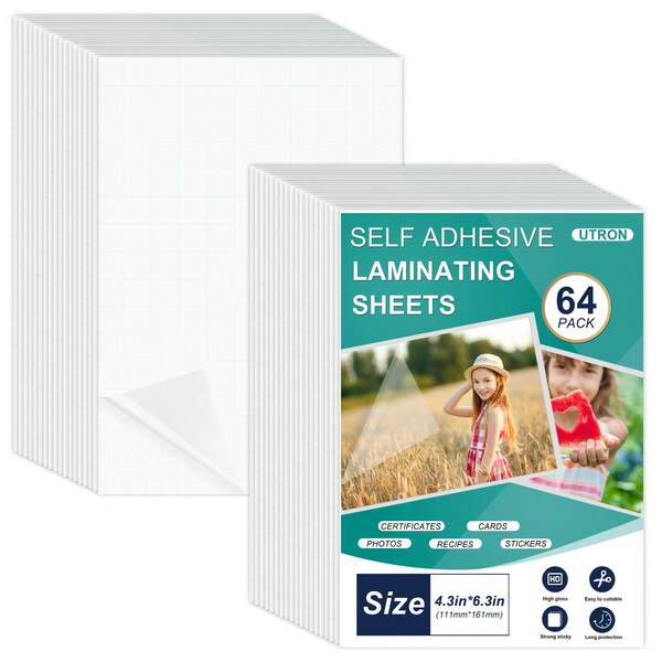 32 hojas autoadhesivas para laminar, 10 x 16 cm, autosellantes, transparentes para pegatinas, adhesivas transparentes.