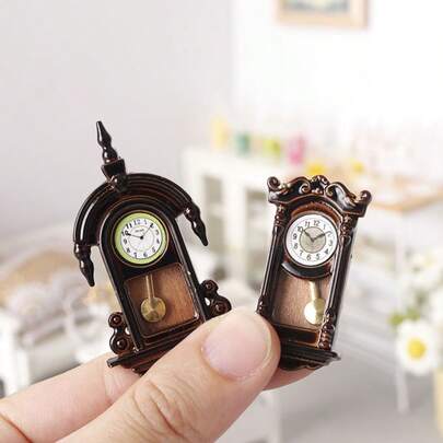 1pc Vintage Mini Wall Clock Model Desktop Decor Accessory, 1:12 Miniature Toy For Dollhouse Decoration, Fine Crafts, Playhouse DIY Prop, Holiday/Birthday Gift, 2025 New Arrival