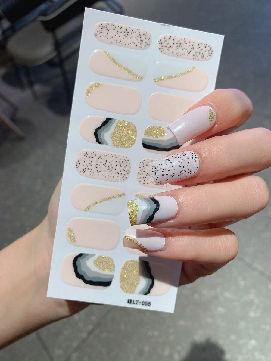 1 件新款豹纹全指甲贴，防水可移除指甲贴，适合女士使用，适合节日、派对、生日礼物