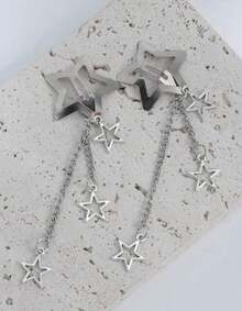 Pair Of Star Chain Hair Clip Silver Star Clip Punk Grunge Style Star Pendant - Silver - View 2