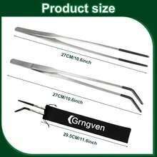 2PCS Stainless Steel Reptile Feeding Tongs With Rubber Tip, 10.6 Straight And Curved Long Tweezers Terrarium Aquascape Tools Feeder Lizards, Bearded Snake Enclosure Accessories - 1 - View 2