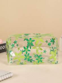 INS Style Delicate Hyuna Flower Transparent Waterproof Cosmetic Bag, Multi-Color Floral PVC Waterproof Portable Large Capacity Girly Organizer Travel Toiletry Bag
