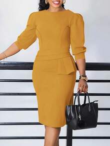 Women's Round Neck Elegant Work Commute Slim Fit OL Casual Dress