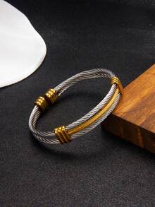 1pc Stainless Steel Cable Open Cuff Bracelet For Men, Minimalist Design Personalized Accessory, Suitable For Daily Wear Or Gift For Boyfriend - Wire Rope Bracelet - View 1