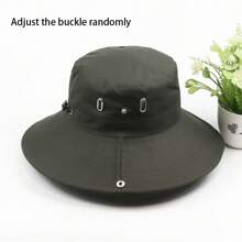 1pc Unisex Quick-Dry Solid Color Fishing Hat, Wide Brim Casual Outdoor Sun Hat, Adjustable Buckle Foldable Large Brim UV Protection Fishing Camping Hat, Cowboy Style Sun Hat With Strap, Suitable For Outdoor Activities All Seasons
