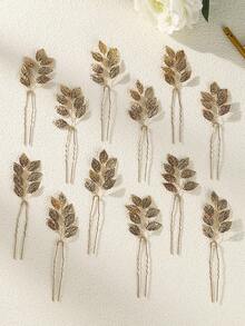 12pcs Bride Hair Accessories Vintage Gold Leaf Hair Pins Bridesmaid Headpiece For Wedding Hair Pins Bride And Bridesmaid Hairstyle Accessories ﻿ - Gold - View 14