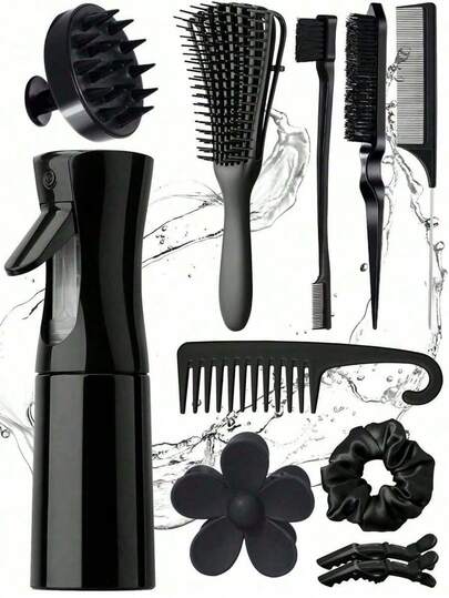 Set de cuidado del cabello para mujer de 11 piezas Una colección contemporánea de accesorios para el cabello diseñada para mujeres jóvenes, que incluye un peine, un cepillo rizador,botella pulverizadora, acondicionador y pinzas para el cabello. Apto para todo tipo de cabello. El regalo de Navidad perfecto para las mujeres.