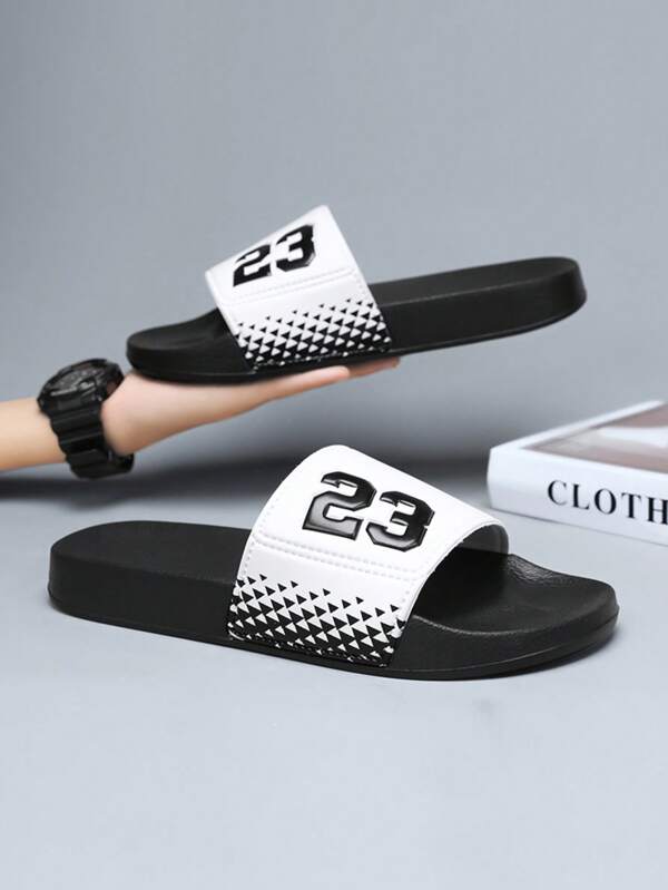 Size 23 Basketball Graphic Men's Slippers, Soft EVA Flat Non-Slip Indoor House Slippers, Suitable For Bathroom, Beach, Summer Casual Wear, Comfortable And Durable