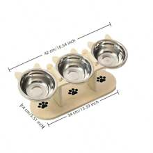 Raised Cat Food Bowls For Indoor Cats, Elevated Cat Bowls, Adjustable Heights Pet Bowl With Black Shelf, 3 Stainless Steel Elevated Cat Bowls Stand With 15°Tilted, Cat Food And Water Bowl Set