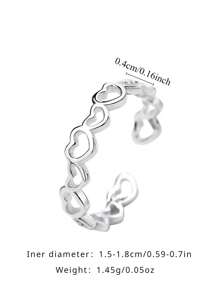 1 Stück S925 Sterlingsilber Cut Out Herz-förmige verstellbare offene Ring, minimalistisches, süßes Design, für Damen Alltagsoutfit & Partytragen