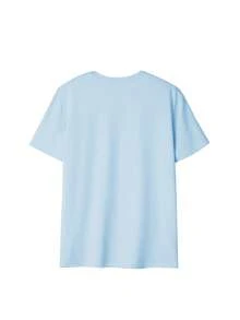 Áo thun nữ mùa hè in chữ, dáng rộng, cổ tròn, kiểu dáng thường ngày, thời trang và đa năng. - Màu xanh nhạt - Xem 5