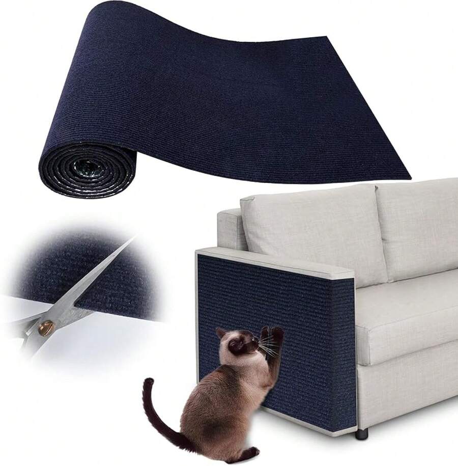 Couch Protector From Cat Claws - 78.7" X 15.8" Trimmable Self-Adhesive Cats Claws Scratch Pads, Cat DIY Climbing Cats Scratch Mat Tree Replacement Indoor (Dark Gray) - Dark Blue - View 1