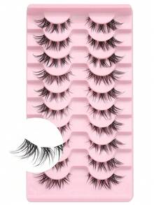 10 Pairs Of Fox Style Natural And Long Flowing False Eyelashes Cat Eye Lashes Natural And Soft Whole Eyelashes End Lengthened False Eyelashes Reusable Suitable For Beginners - 眼尾拉長款 - 查看 5