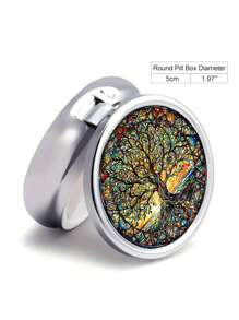 Pudełko na tabletki z 2 przegródkami, przenośne etui na leki, można umieścić w kieszeni lub portfelu, dekoracyjne metalowe pudełko do przechowywania leków i witamin, wyjątkowy prezent (kwiatowy)