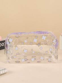 INS Style Delicate Hyuna Flower Transparent Waterproof Cosmetic Bag, Multi-Color Floral PVC Waterproof Portable Large Capacity Girly Organizer Travel Toiletry Bag