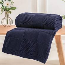 Knit Throw Blanket,Classical Checkered Blanket For Couch,Cozy Warm Knitted Throw Blanket For Bed Sofa Living Room, Decorative Stretched Throw, Lightweigh,50"X 60"Oatmeal - Navy Blue - 查看 1