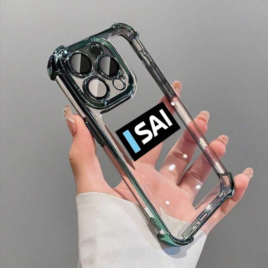 Funda de teléfono electrochapada con bolsas de aire en las cuatro esquinas y diseño con la letra "SAI", hecha de TPU - Verde - Ver 1