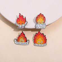 1 Pc Cute Cartoon Flame Series Lapel Pin, Funny Anime Character Peripheral Quirky Style Brooch, Versatile Fashion Accessory - Flame - View 1
