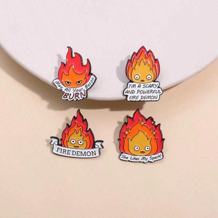 1 Pc Cute Cartoon Flame Series Lapel Pin, Funny Anime Character Peripheral Quirky Style Brooch, Versatile Fashion Accessory - Flame - View 1