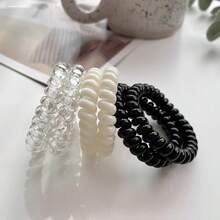 6pcs Transparent Telephone Wire Scrunchies,Small Rubber Hair Bands, Hair Ties For Women, Black & White Hair Clips For Ponytail - Multicolor - View 4