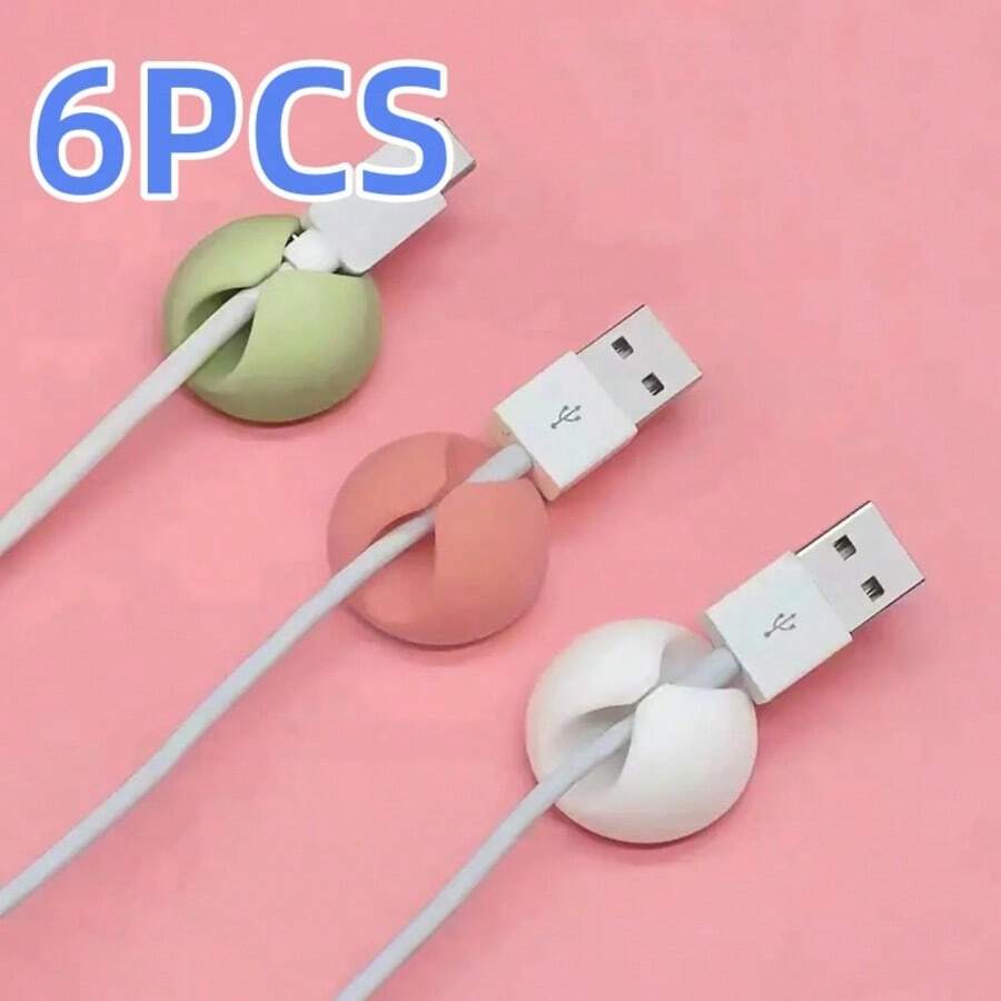 6/9 件自粘式圆形线缆整理器，易于安装的桌面线缆管理夹，时尚的白色和黑色塑料设计，实用的充电线、耳机、USB 挂钩，适用于办公室、宿舍和家庭使用的墙壁或书桌 - 多色6PC - 查看 1