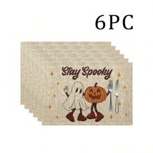 1/4/6 Stücke Halloween Serie mit gestreiften, Geister- und Kürbisdruck dekorative Tischsets/Untersetzer, 100% Leinen, handwaschbar - ideal für Esstische, Restaurants, Geburtstag & Party Dekoration, Heimdekoration