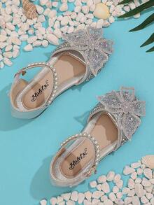 1 双适合小女孩的时尚公主鞋,带仿钻石和蝴蝶结软底凉鞋,水钻婴儿鞋,闪光芭蕾平底鞋 - 銀色 - 查看 5