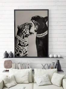 1 pièce Élégance raffinée : Toile murale panthère et léopard noir et blanc, esthétique classique de la jungle en noir et blanc, photographie de léopard et d'ocelot – Impression animalière luxueuse pour salon, chambre, bureau et salle à manger modernes, sans cadre