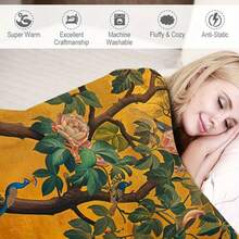 Vintage 70s/80s Peacock & Floral Throw Blanket – Soft, Colorful Spring Forest Design With Vibrant Peacocks & Lush Greenery ,Super Soft Flannel Printed 3D Blanket, As Birthday Gifts, Family, Wedding, Souvenir Blankets, Polyester Blankets Suitable For All Seasons, Washable, Machine Washable, Lightweight, Breathable, Comfortable, Warm, Unique, 280gsm For Him, Her Personalized Ideal Gifts For Her, Him, Family, Boyfriend, Girlfriend, Father, Family, Mother, Lover, Daughter, Son, Grandfather, Grandmother, Friend, Classmate, Pet. Perfect Nap, Camping, Travel, Home, Daily Life, Office Decoration, Birthday, Anniversary, Valentine's Day, Thanksgiving, Christmas, Halloween, Mother's Day, Father's Day, Wedding, New Year Gifts ,Sofa,Bed,Car,Bedroom,Living Room,Office,  Outdoor Camping, Beach,Wall Decoration - 彩色 - 查看 7