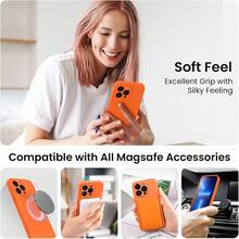 Magnetic Case Designed For IPhone 13 Pro Case [Compatible With MagSafe] Silicone [Camera Protection] Phone Case Soft AntiScratch Microfiber Lining Inside 6.1 Inch Neon Orange01 - Màu cam neon - Xem 2