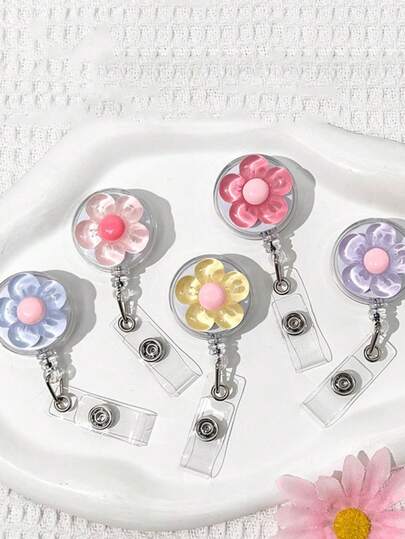 Cute Colorful Floral Pattern Retractable Clip, Auto-Retract Clip Suitable For Students, Doctors, Nurses, Professionals, ID Badges, Campus Cards, Name Tags, Certificates, Card Holders, Can Be Given As Holiday Gifts To Friends, Colleagues, Couples And Classmates