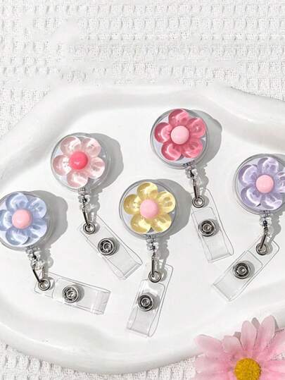 Cute And Multi-Colored Flower Pattern Telescopic Clip, Automatic Rebound Clip, Suitable For Students, Doctors, Nurses, Occupations, Work ID Cards, Campus Cards, Name Tags, Certificates, Card Cases, As Gifts For Friends, Colleagues, Couples, And Classmates On Festivals