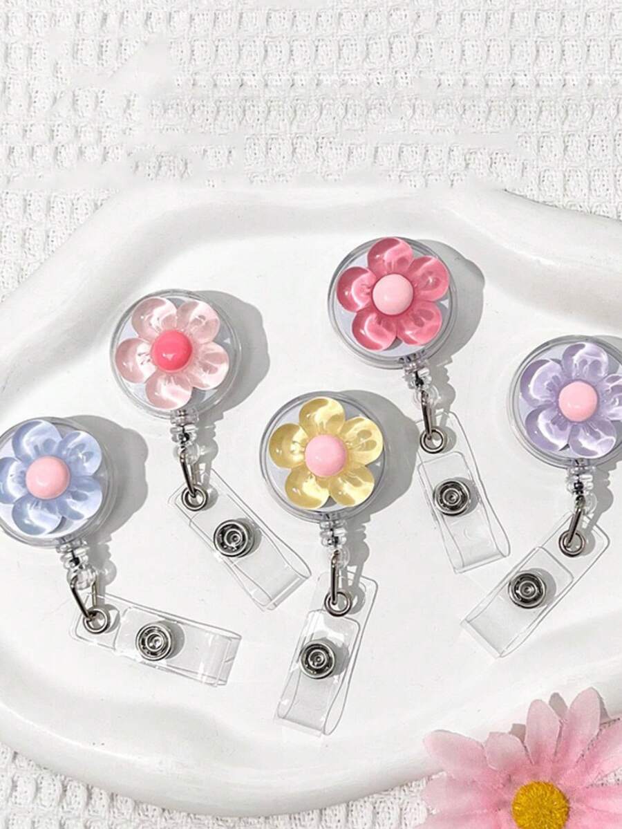 Cute And Multi-Colored Flower Pattern Telescopic Clip, Automatic Rebound Clip, Suitable For Students, Doctors, Nurses, Occupations, Work ID Cards, Campus Cards, Name Tags, Certificates, Card Cases, As Gifts For Friends, Colleagues, Couples, And Classmates On Festivals